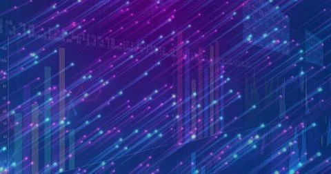 Displaying data viz motif moving across digital dashboard, with diagonal stre Illustrazione stock