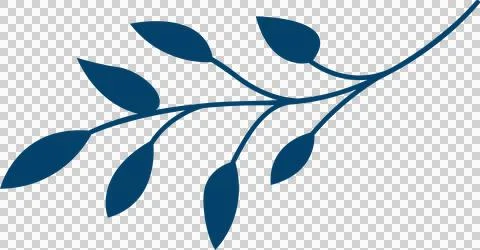 Displaying deep blue botanical twig in flat vector style with oval leaves, Stock Illustration