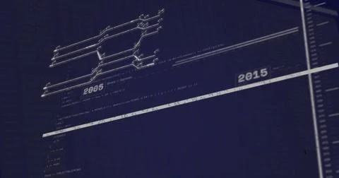 Displaying diagonal timeline bar on HUD screen, showing 2005 and 2015, circuit Foto stock