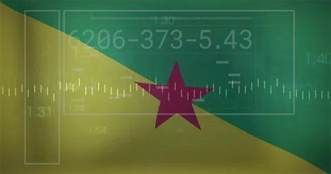 Displaying diagonally split green yellow field with magenta star on design Stock Illustration