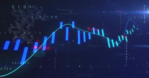Displaying digital chart, moving average sweeping center on dark screen with Stock Illustration