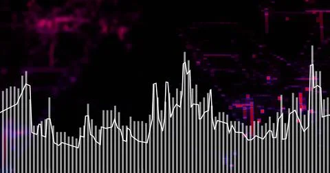 Displaying digital chart pulsing on dark screen, showing white bars, jagged 스톡 일러스트
