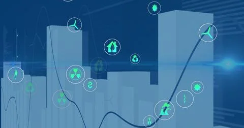 Displaying digital chart tracing rising trend on virtual dashboard, with 3D bars Stock Illustration