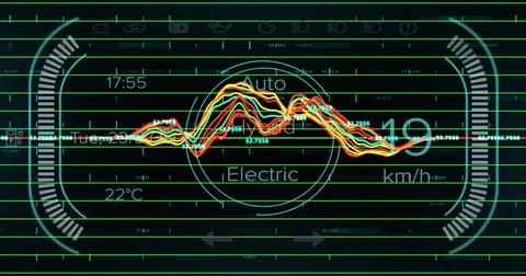 Displaying digital cluster on car dashboard showing central Electric Auto gau Stock Photos