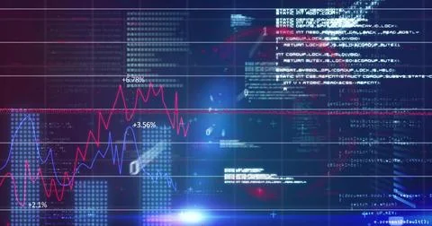 Displaying digital code display showing line graphs on trading dashboard, with Stock Illustration