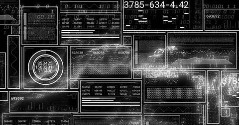 Displaying digital dashboard in console showing overlapping UI panels with Stock Illustration