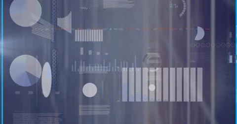 Displaying digital dashboard floating over blue-gray backdrop, showing pie 스톡 일러스트