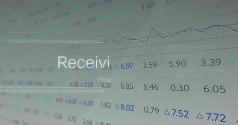 Displaying digital dashboard on screen, with blue line graph, delta icons and Stock Photos