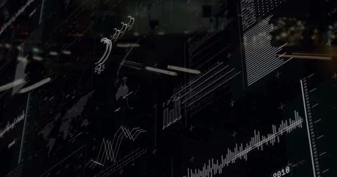 Displaying digital dashboard showing overlaid charts in trading terminal, with Stock Illustration