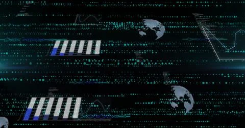 Displaying digital dashboard streaming data dots in virtual interface, with bar Stock Illustration
