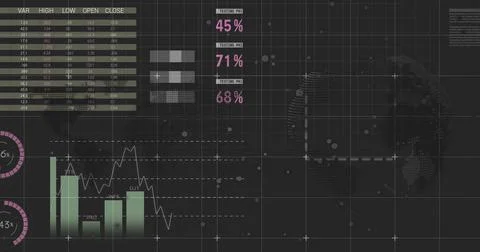 Displaying digital data dashboard on dark grid, showing VAR table, percent Stock Photos