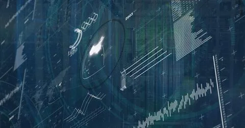 Displaying digital data interface on control hub display, with line graphs, bar Stock Photos