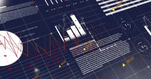 Displaying digital data interface on navy dashboard, showcasing line graph bars Stock Photos