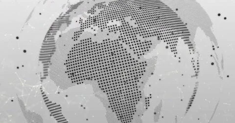 Displaying digital dotted globe mapping network links in abstract interface,  Stock Photos