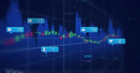 Displaying digital financial chart showing candlesticks and line overlay on b Stock Illustration