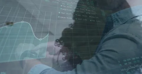 Displaying digital financial interface in office, with grid lines, market Stock Photos
