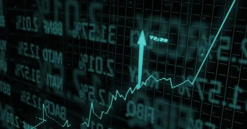 Displaying digital financial line graph rising on trading terminal, with upward Stock Illustration