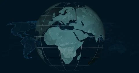 Displaying digital globe with grid lines, network arcs and faint map outlines on Stock Illustration