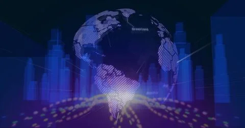 Displaying digital globe pulsing at center in virtual dashboard, with bar charts イラスト素材