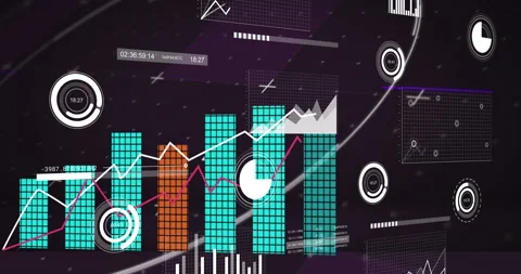 Displaying digital graphs and charts with animation, futuristic design elements Stock Footage 303647762