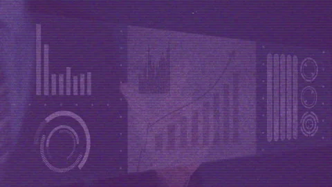 Displaying digital graphs, animation in purple-toned interface for data analysis 動画素材 305729753