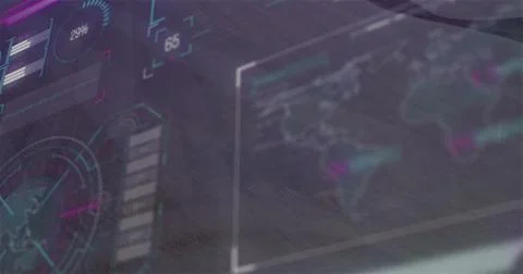 Displaying digital interface in control console, with circular gauge, bar Stock Photos