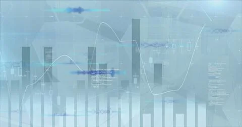 Displaying digital interface on screen with bar charts, line graph, candlestick 스톡 사진