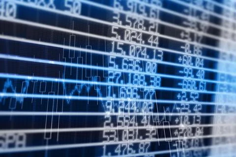 Displaying digital interface showing candlestick chart with line graph overlay Stock Illustration