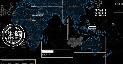 Displaying digital map interface showing data overlays on dark grid with 스톡 일러스트