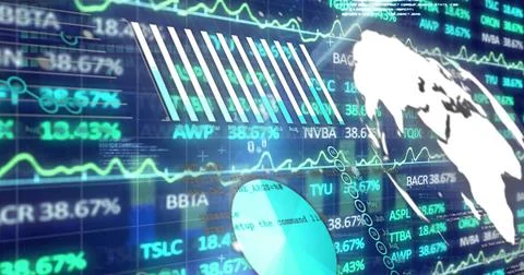 Displaying digital market dashboard on screen, showing line charts, stock Illustrazione stock