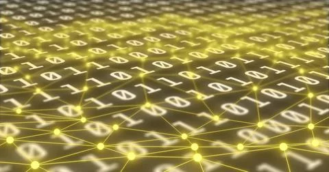 Displaying digital network in data plane, repeating 0s and 1s, glowing yellow イラスト素材
