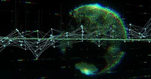 Displaying digital network graph streaming across dark virtual environment, with Stock Photos