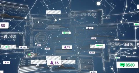 Displaying digital network view filling frame in data dashboard, with user Stock Photos