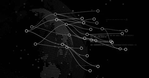 Displaying digital network at virtual interface, featuring dotted globe, white 库存插图