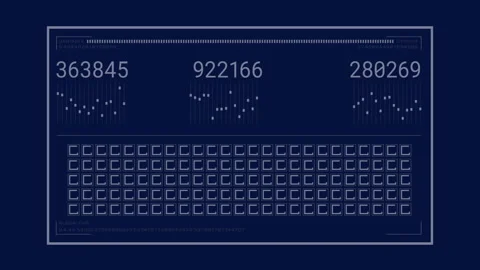 Displaying digital numbers and binary code on blue animation interface Stock Footage 303529065