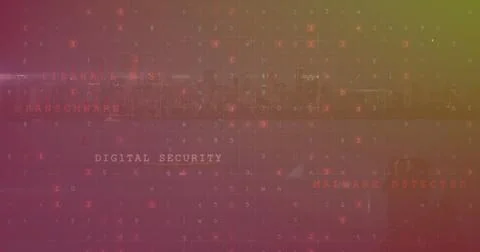 Displaying DIGITAL SECURITY text occupying center on screen, with code grid, Stock Photos
