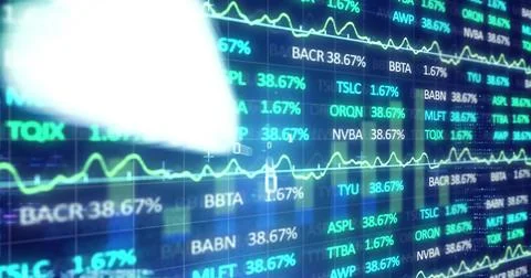 Displaying digital stock tickers posting percentage values on trading screen, Stock Photos