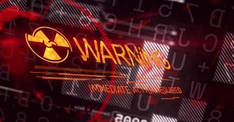 Displaying digital warning interface streaming code on high-tech monitor, with Stock Photos