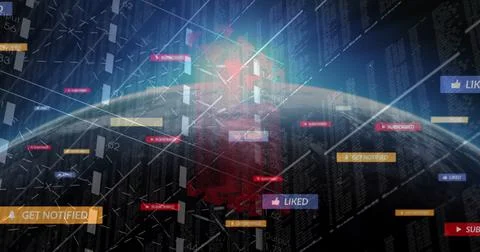 Displaying digitally rendered globe streaming code in virtual cyberspace, with Stock Photos