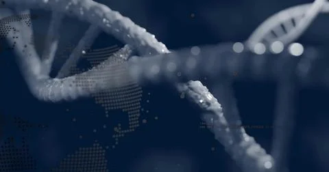 Displaying DNA double helix with bead droplets at center in biotech graphic, Stockillustratie