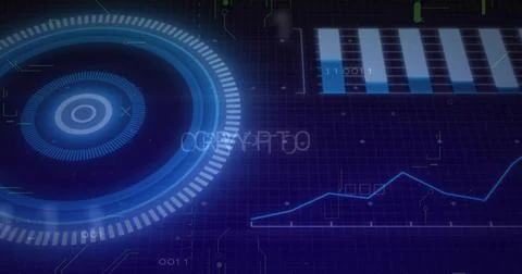 Displaying dominant circular HUD scanning left on dark grid plane, showing CR Stock Illustration