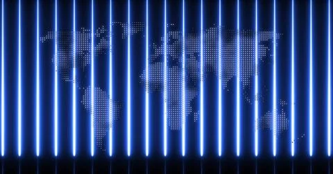 Displaying dotted continental map pulsing on studio LED wall, with vertical 스톡 사진