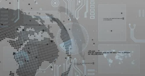 Displaying dotted globe and HUD elements on virtual display, featuring reticle Stock Illustration