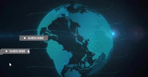 Displaying dotted globe with cyan dots in UI with subscribe overlays, cursor Illustrazione stock