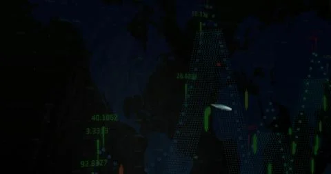 Displaying dotted triangular chart pointing upward on UI, with candlesticks and Fotos de archivo