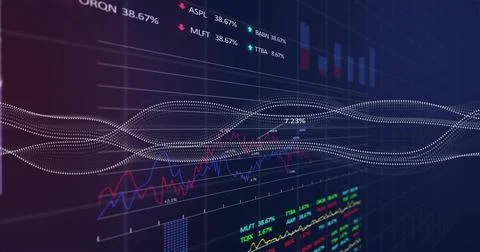 Displaying dotted waveform presenting market trends on virtual trading Stock Illustration