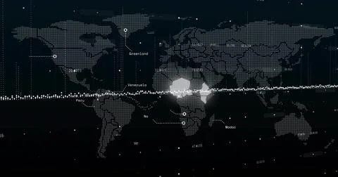 Displaying dotted world map on dark dashboard, highlighting equatorial band, Stock Illustration