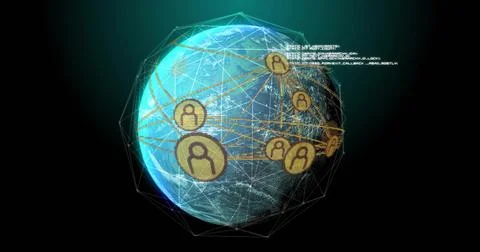 Displaying Earth globe rotating in 3D virtual space with wireframe, golden 스톡 일러스트