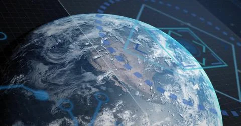 Displaying Earth with partial sunlight, cloud bands and North America from Stock Illustration