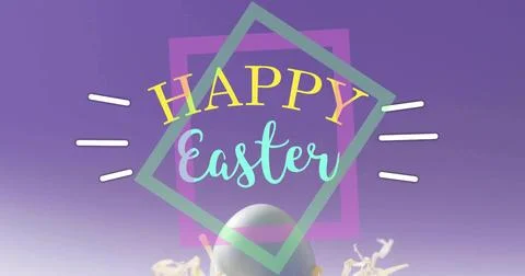 Displaying Easter greeting in card design, featuring HAPPY Easter text, pastel Stock Photos